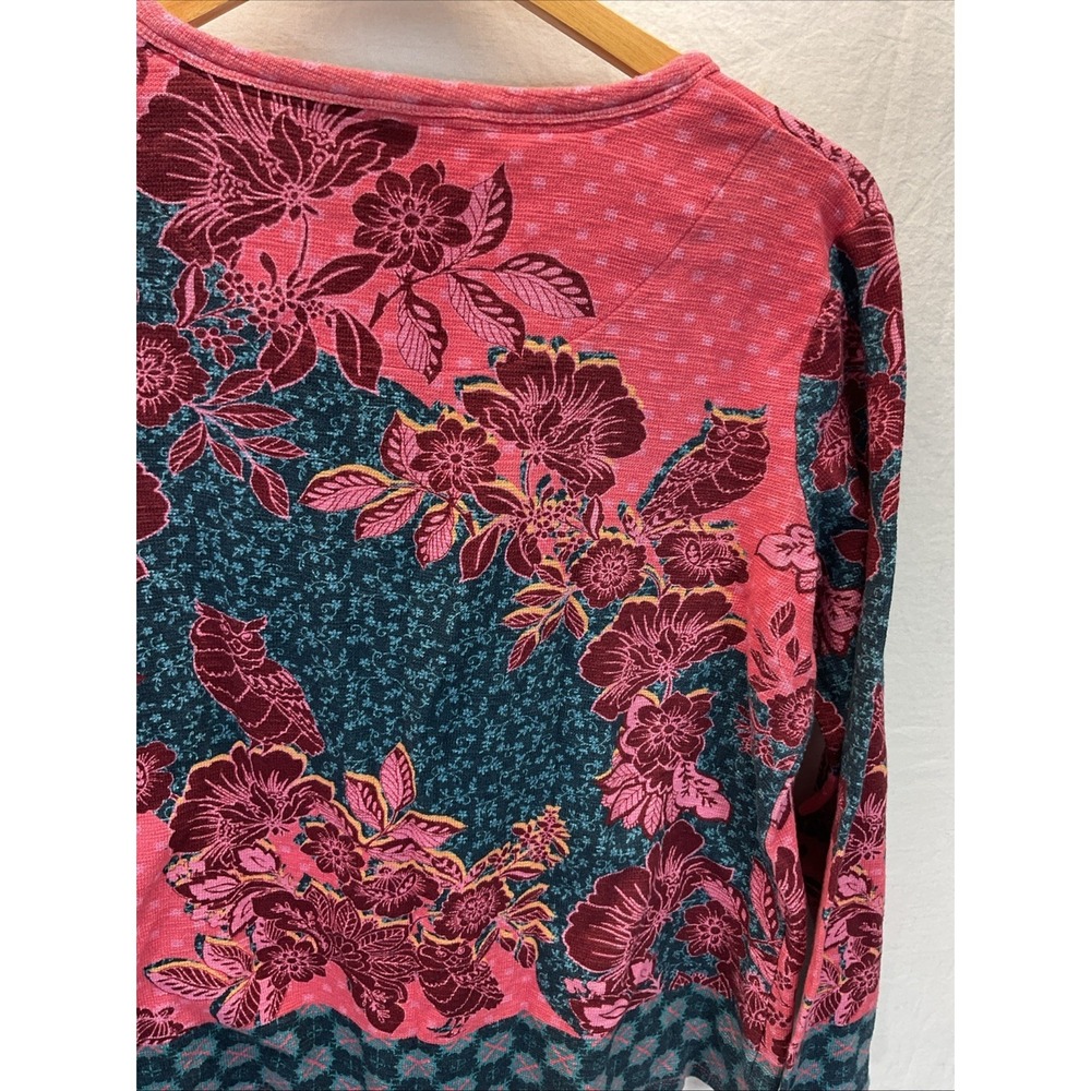 Sundance Size XL Pink Floral Thermal Waffle Knit Top Contrast Cuff Boho Gypsy - Picture 3 of 9